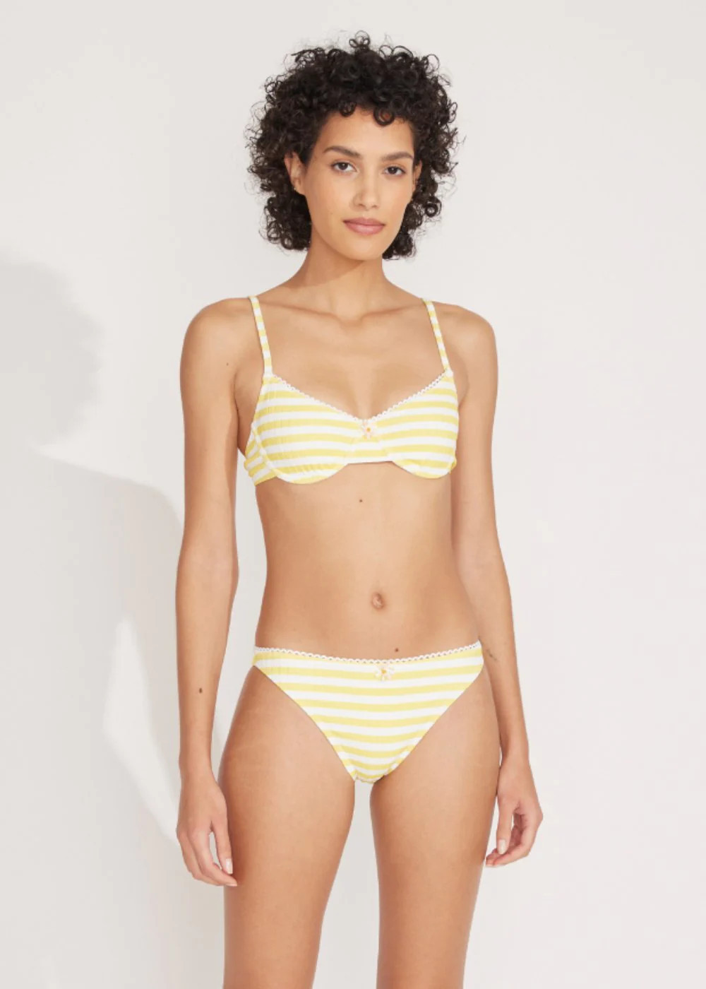 The Daphne Ribbed Bikini Top in Lemon Stripe | Solid & Striped
