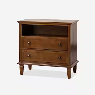 JAYDEN CREATION Juiien Traditional Farmhouse Solid Wood 2 Drawers Storage Nightstand with Chargin... | The Home Depot