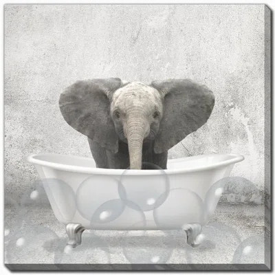 Baby Elephant Bath Canvas Wall Art | Wayfair North America