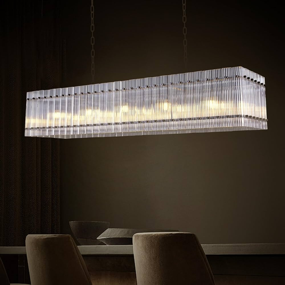 Kunrldon Modern Black Crystal Dining Room Chandeliers, 55in Rectangular Water Ripple Glass Island... | Amazon (US)