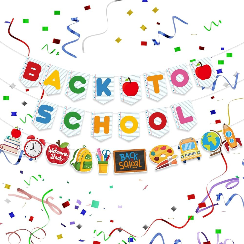 Back to School Banner Decorations, Happy First Day of School Sign | Amazon (US)