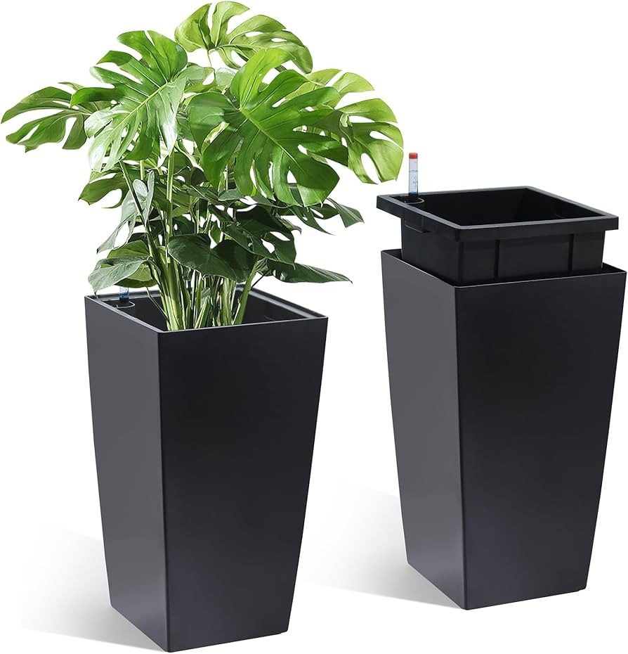 Garvee 16" Tall Planters Set of 2, Outdoor＆Indoor Black Planter Pots, High Front Porch Planter ... | Amazon (US)