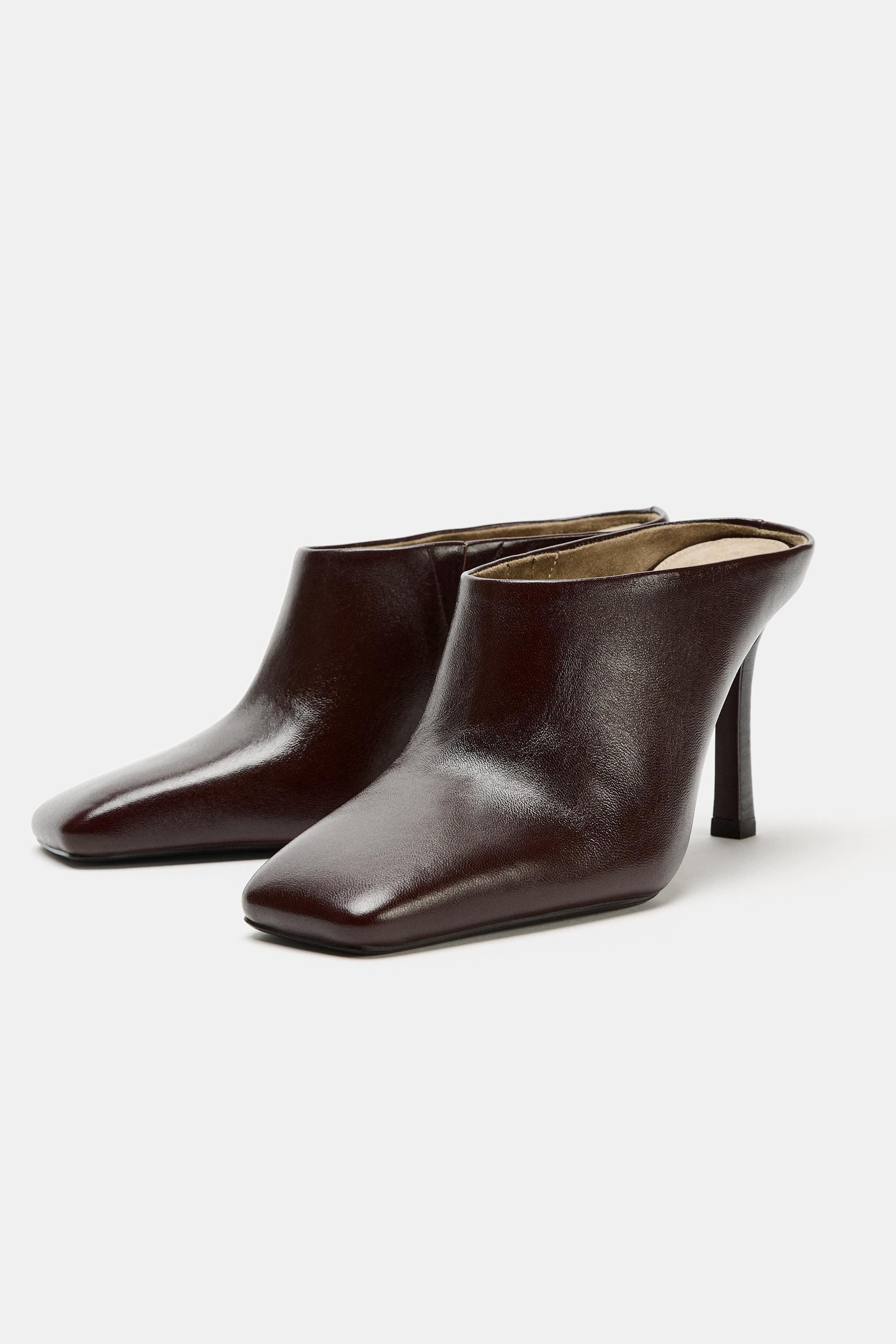 SQUARE TOE LEATHER MULES | Zara US