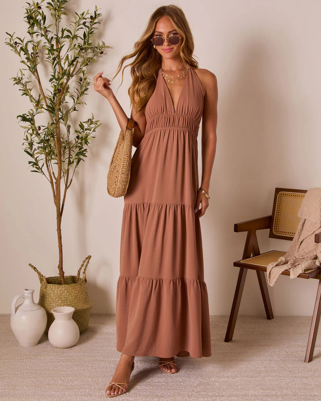 Seaflower Tiered Halter Neck Maxi Dress | VICI