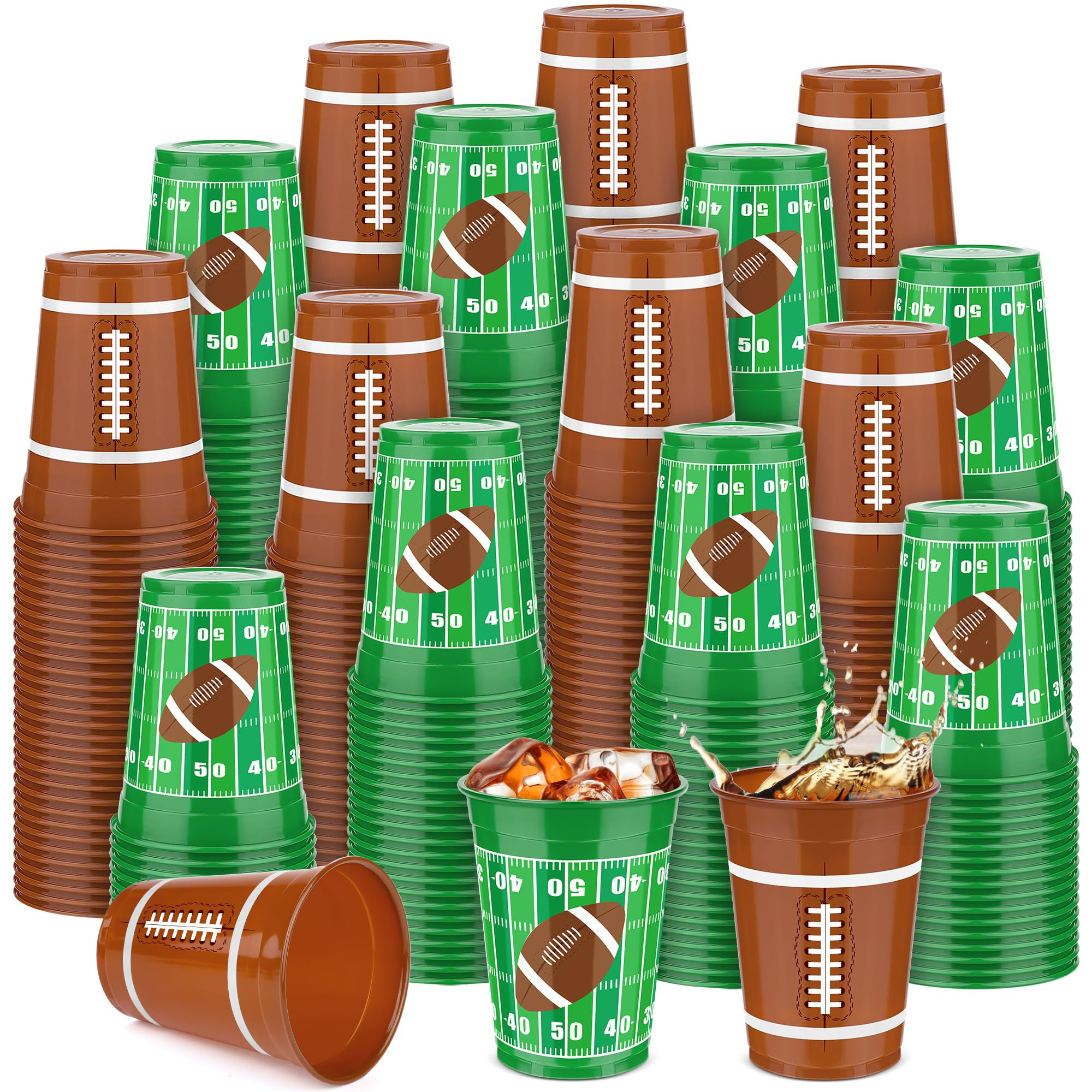 200 Pcs Football Plastic Cups 16 oz Disposable Thick Green Brown Cocktail Drink Cup Bulk Party Su... | Amazon (US)