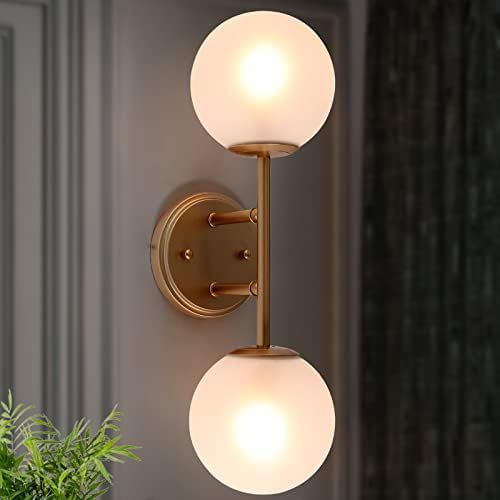 2-Light Gold Wall Sconce, Mid-Century Modern Wall Sconce Light Fixtures with Globe Frosted Glass, Go | Amazon (US)