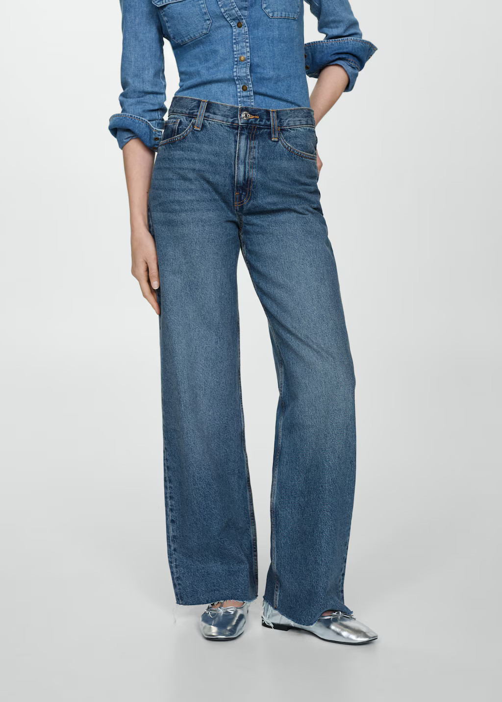 High-waist wideleg jeans - Woman | MANGO USA | MANGO (US)
