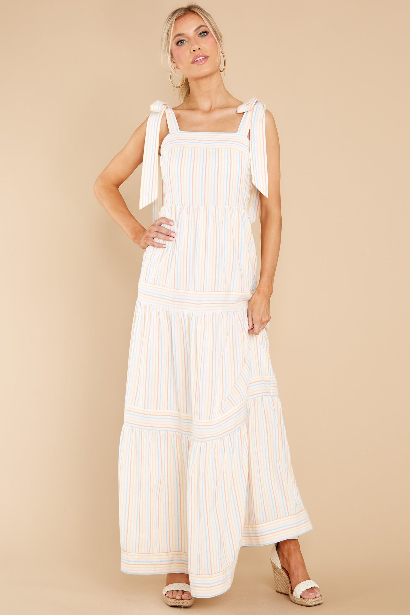 Head In The Clouds White Multi Striped Maxi Dress | Red Dress 
