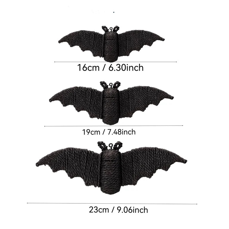 3 Pcs Woven Bat Wall Hanging Halloween Decor, 3D Scary Handcrafted Black Rope Bats, Rustic Natura... | Walmart (US)
