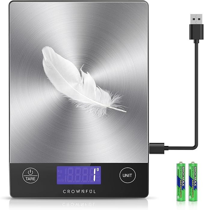 CROWNFUL Food Scale, Rechargeable 304 Stainless Steel Digital Kitchen Scale Upto 33lb Weight Gram... | Amazon (US)