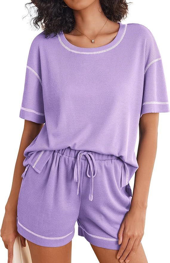 Ekouaer Pajama Sets for Women 2 Piece Sets Outfits Waffle Knit Lounge Set Two Piece Loungewear Ma... | Amazon (US)