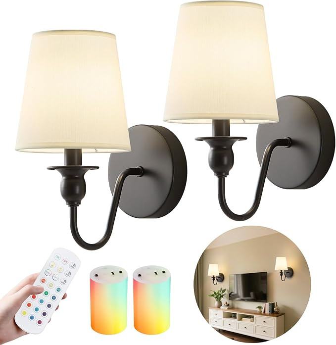 Battery Operated Wall Sconce Set of 2,Rechargeable Wall Sconce with 10000mAh Dimmable Bulb and Re... | Amazon (US)