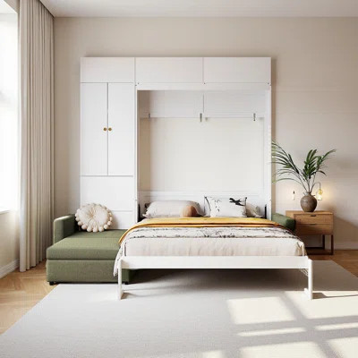 Queen Size Murphy Bed Wall Bed With Sofa And Shelves | Wayfair North America
