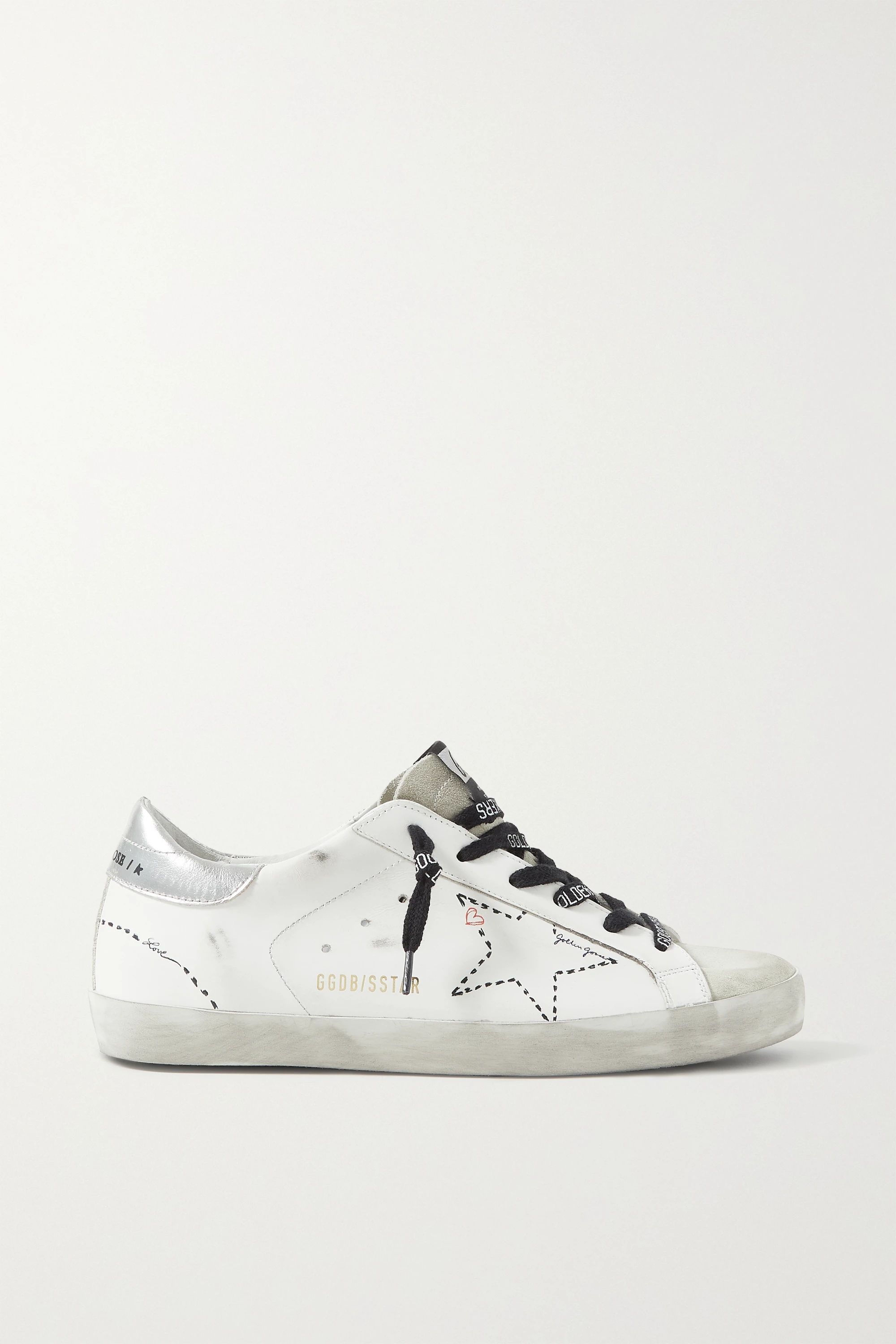 White Superstar distressed leather and suede sneakers | Golden Goose | NET-A-PORTER | NET-A-PORTER (US)