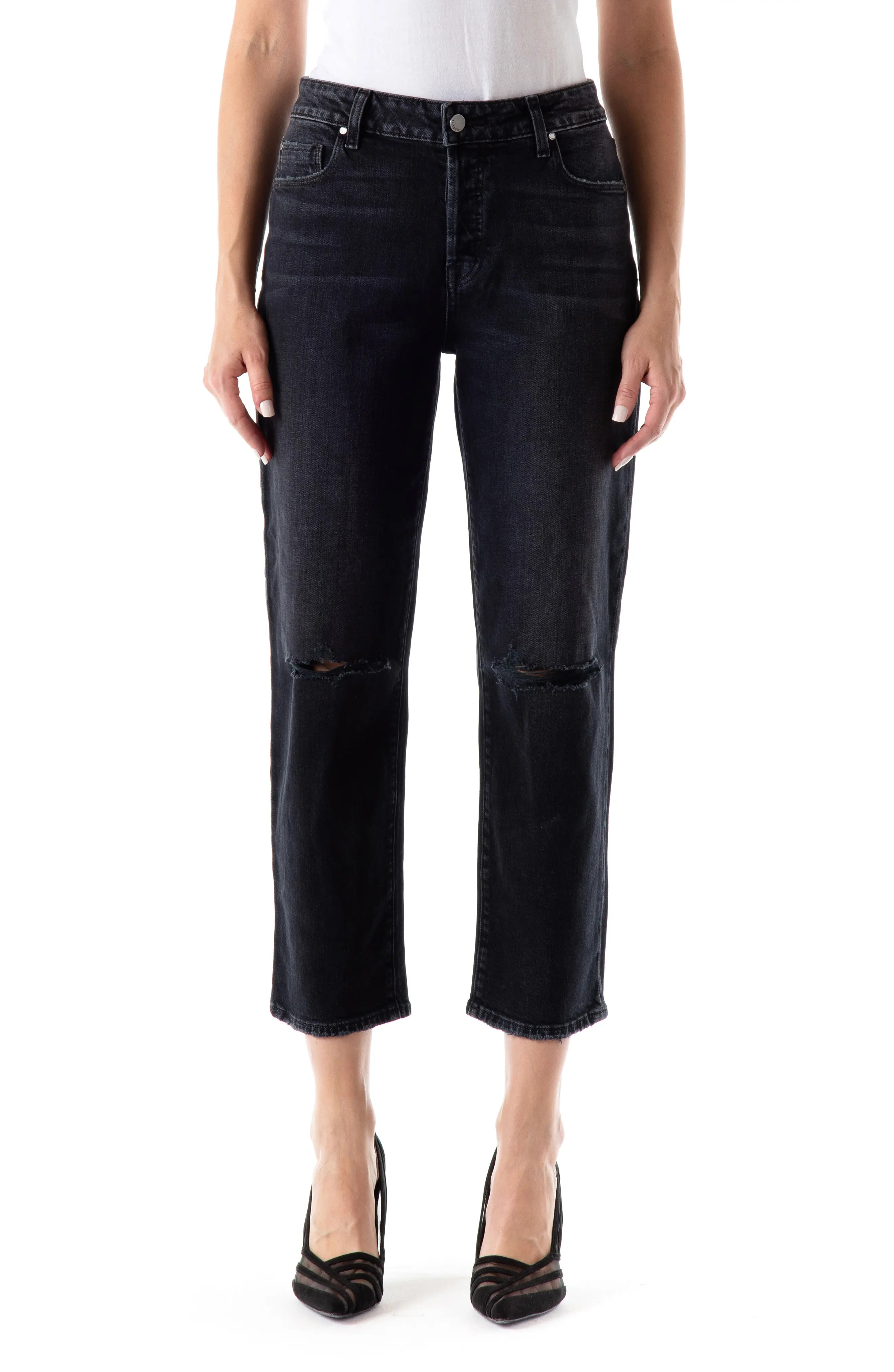 Fidelity Denim Jimi Ripped High Waist Crop Boyfriend Jeans in Viper at Nordstrom, Size 27 | Nordstrom