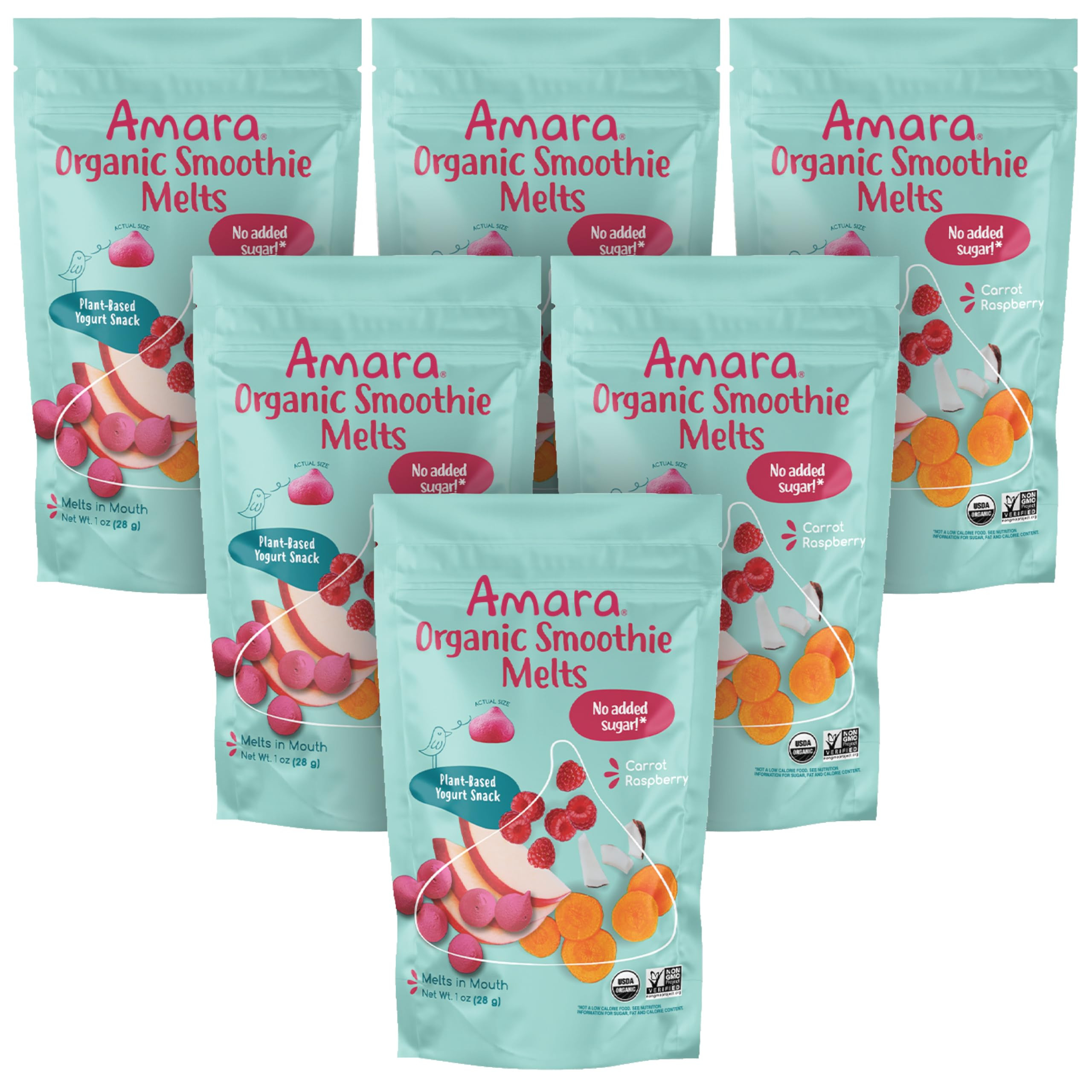 Amara Smoothie Melts - Carrot Raspberry - Baby Snacks Made With Fruits and Vegetables - Healthy T... | Amazon (US)