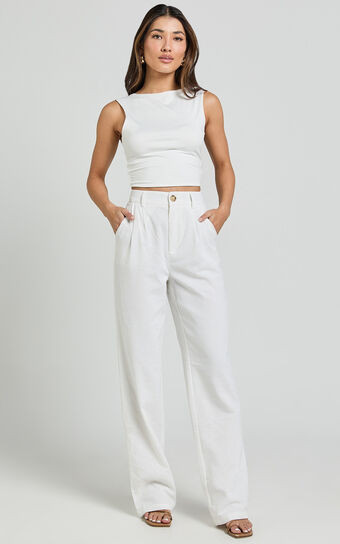 Kiraye Pants - Linen Look High Waist Tailored Pants in Off White | Showpo (US, UK & Europe)