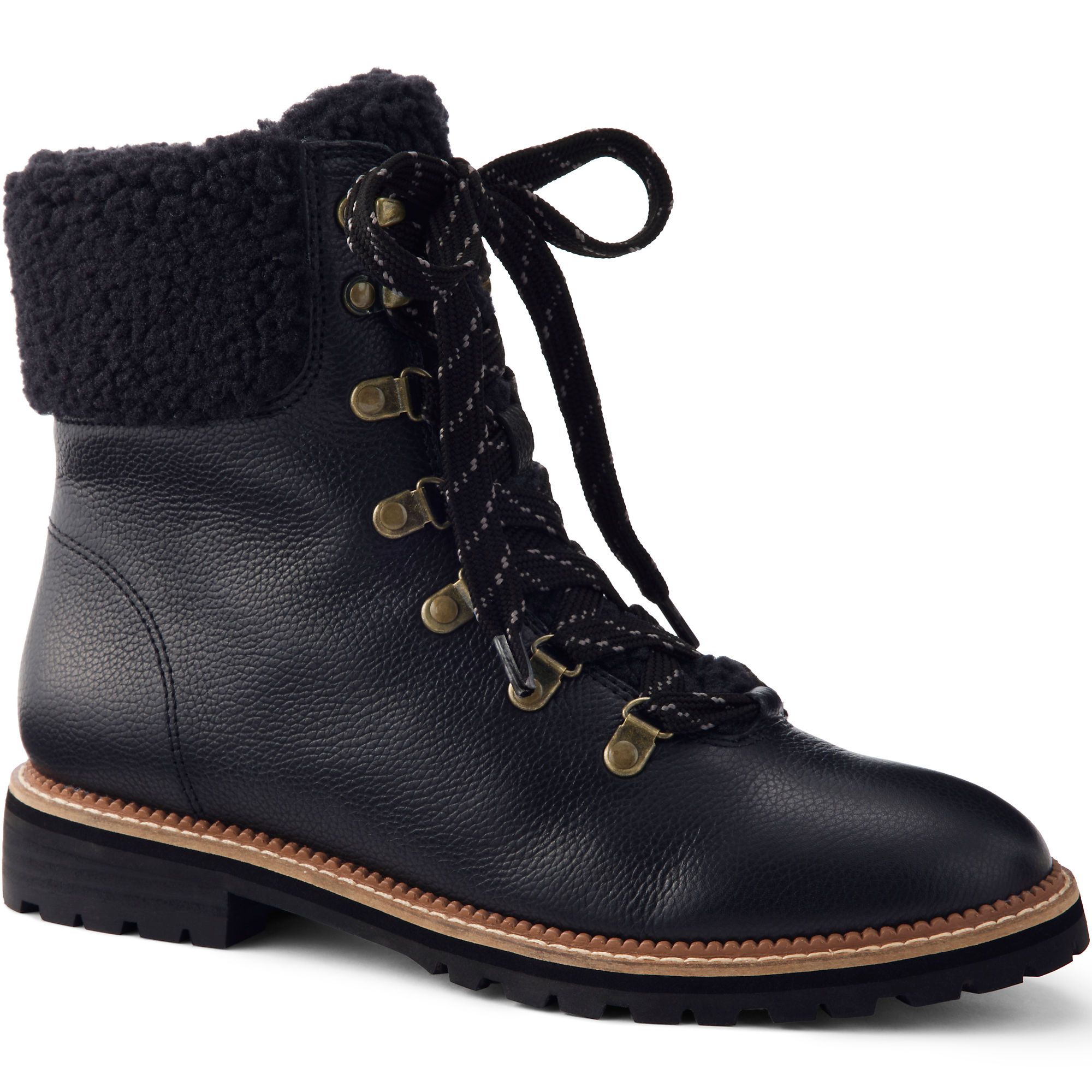 Women's Wide Width Cozy Lugged Lace Up Boots | Lands' End (US)