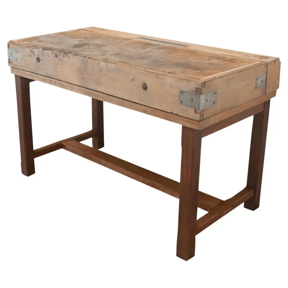 French Oak and Pine Butcher Block Table | 1stDibs