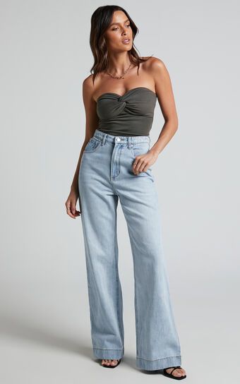 Emman Jeans - High Waisted Cotton Wide Leg Denim Jeans in Sunday Blue | Showpo (ANZ)