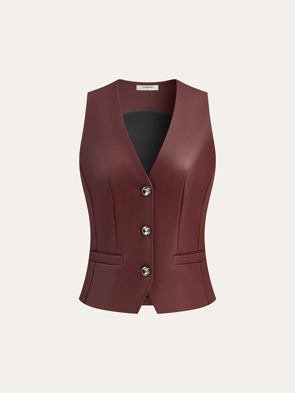Faux Leather Metal Button Vest | Commense