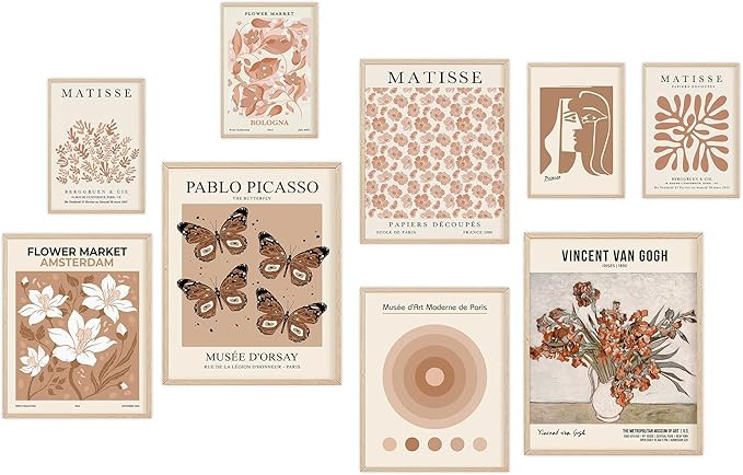KONGSY Beige Wall Art Prints Set of 9, Abstract Matisse Exhibition Posters, Boho Art Prints, Neut... | Amazon (US)