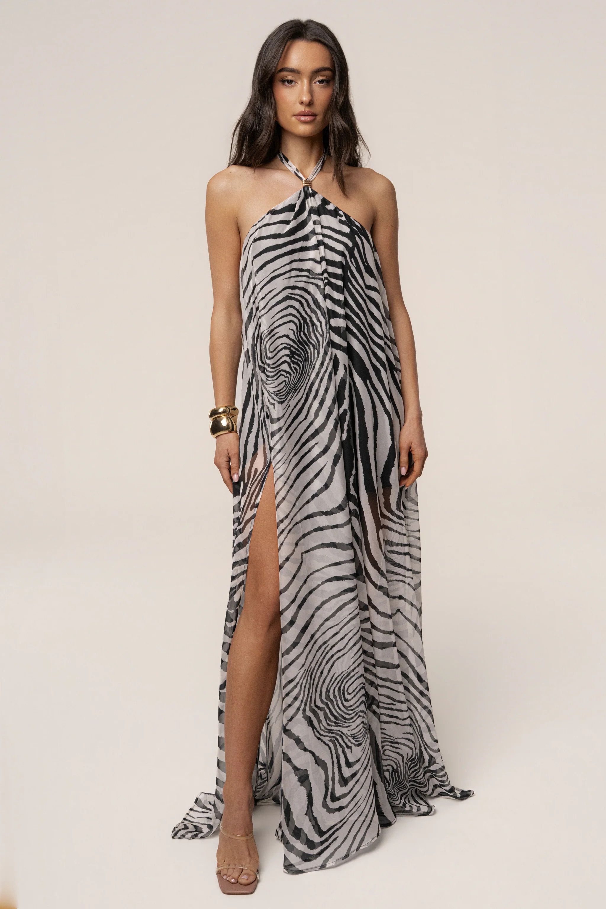 PRE-ORDER Zebra Print Jolene Halter Dress | JLUXLABEL US