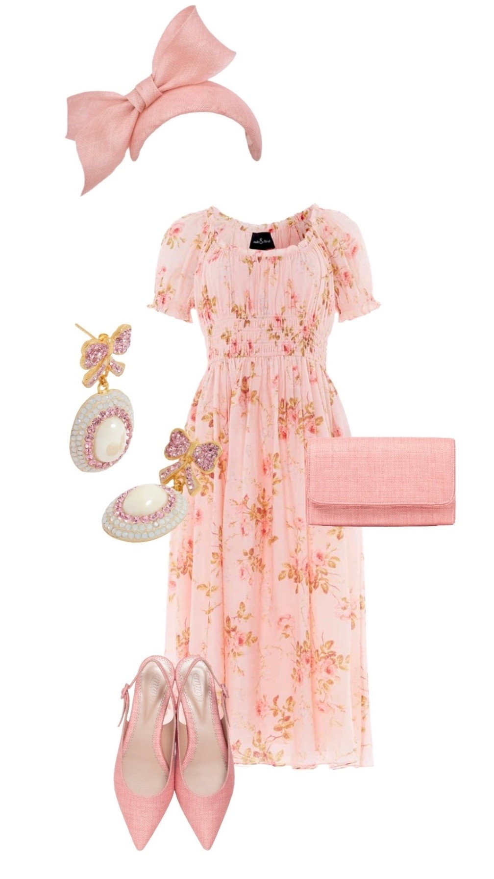 This is such a dreamy summer look - Needle & Thread’s beautiful ‘Summer’s Rose’ pink printed floral midi dress (affordable) is spot on for an elegant event / wedding / race day styled up with a fascinator, statement earrings and designer shoes & heels, but take away the clutch, earrings and headpiece and you still have a wearable everyday dress with cute, Audrey Hepburn-esque sling-backs. Smart yes, but not so that you’d be overdressed 💫💫💫💫

Summer’s Rose Pink Floral Shirred Short Sleeve Midi Ballerina Dress - Needle & Thread (this is a steal!)

Natasha Pink Raffia Clutch Bag & Beth Pink Raffia Sling Back Pointed Flats - NEW ARRIVALS at Emmy London

Pink Bow Drop Earrings - Soru Jewellery 

Pink Bow Fascinator -Isobel Robinson Design at Etsy 

#LTKeurope #LTKbag #LTKwedding #LTKstyletip #LTKshoes

#LTKsummer #LTKdresses #LTKuk
