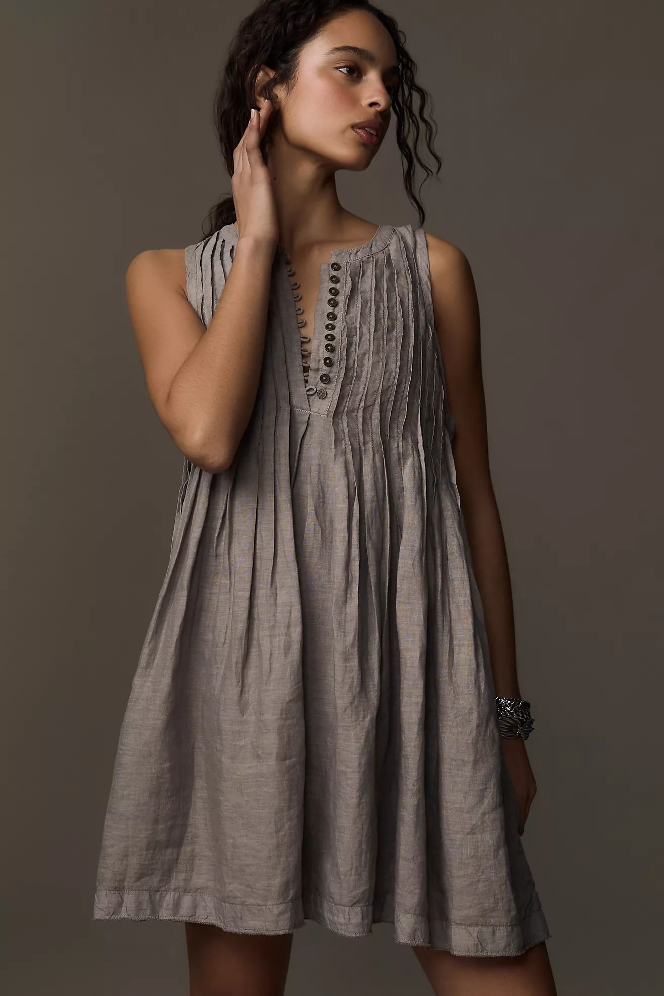 By Anthropologie Linen Sleeveless Pleated Mini Dress | Anthropologie (US)