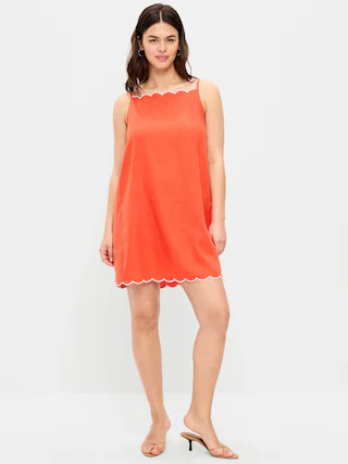 Scalloped-Edge Apron-Neck Mini Shift Dress | Old Navy (US)
