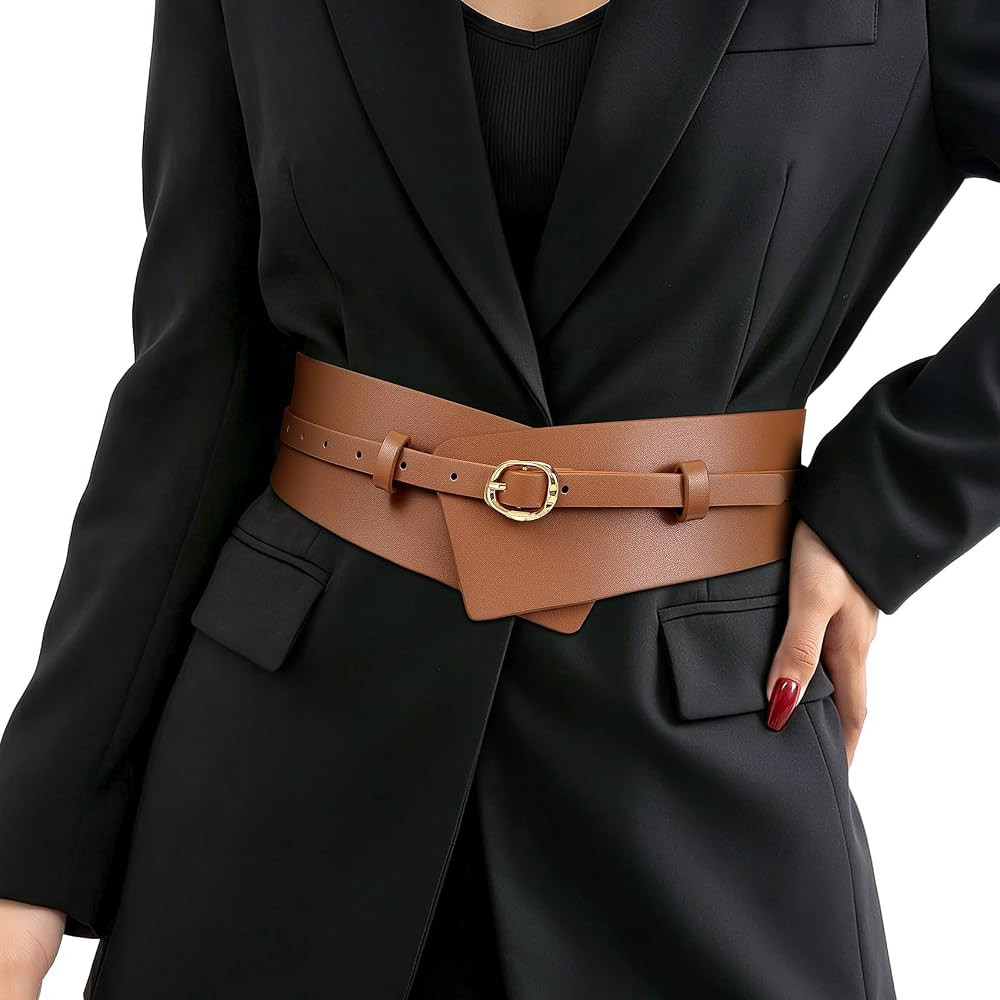 JASGOOD Women Wide Leather Belt Waistband for Dress Pant Ladies 2-in-1 Belt | Amazon (US)