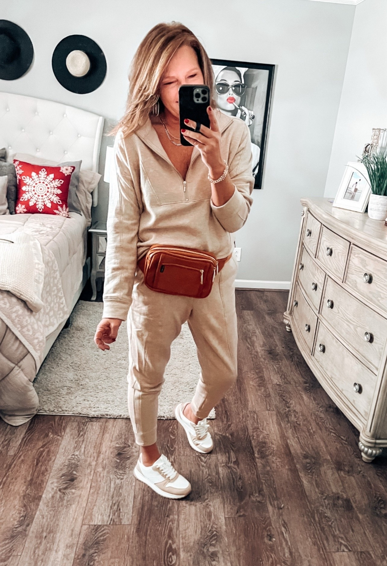 Casual two piece 1/2 zip jogger set from Amazon with the cutest Fanny pack bag. Jogger sets fit tts, comes in more colors. Naturalized sneakers come in more colors also. 

Winter outfit, casual outfit, loungewear, bags, sake, gift ideas, gifts for her, amazon fashion, Amazon finds, Christmas, NYE, athleisure wear

#LTKStyleTip #LTKFindsUnder50 #LTKSaleAlert