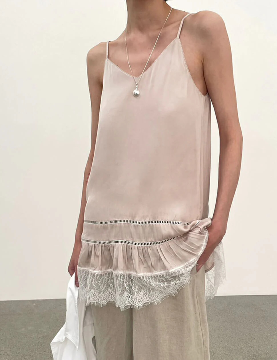 Lace Hem Satin Tank | Pixie Market