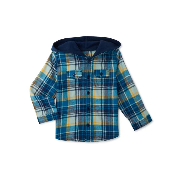 Wonder Nation Toddler Boys Hooded Flannel Shirt, Sizes 12M-5T | Walmart (US)