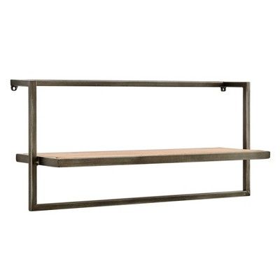 17" x 7.9" Floating Industrial Wood Wall Shelf with Metal Towel Bar Black - Danya B. | Target