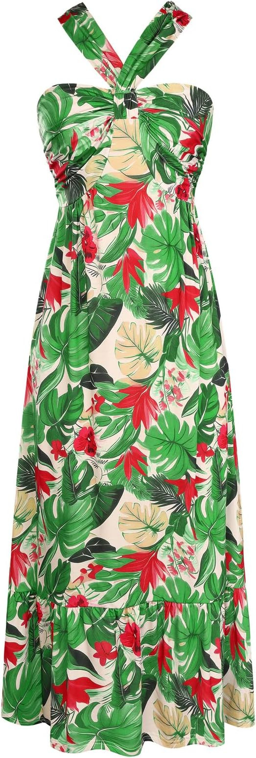 GRACE KARIN Womens Summer Floral Dresses 2026 Boho Maxi Dress Flowy Halter Sundress Casual Vacati... | Amazon (US)