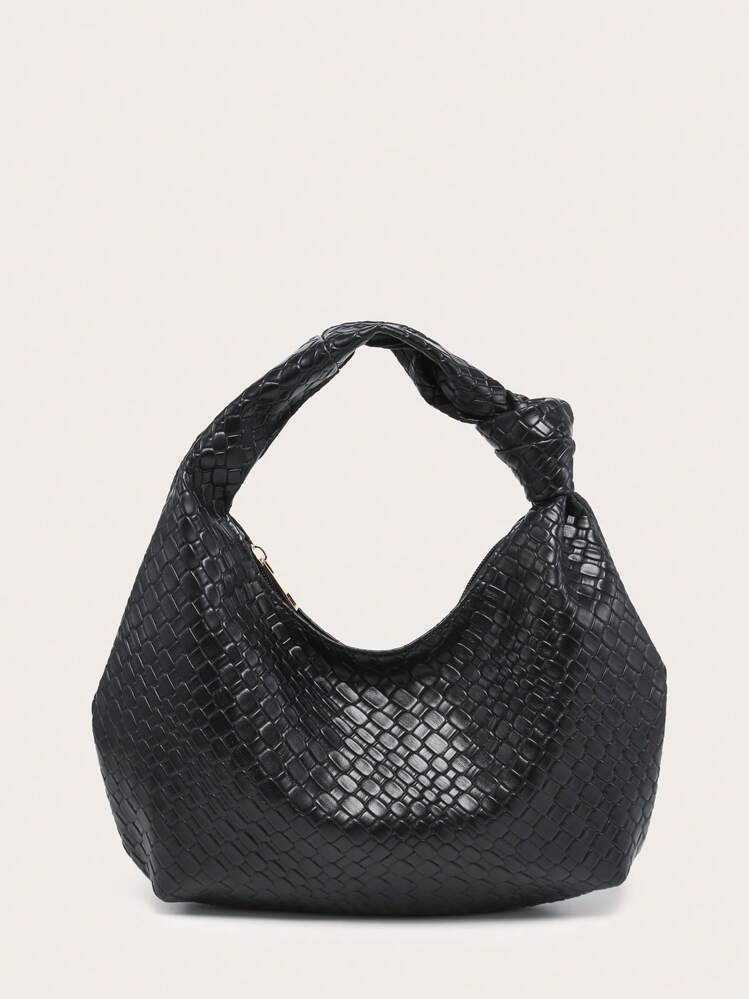 1pc Women Woven Solid Color Versatile Knotted Crescent Shoulder/Underarm Bag | SHEIN