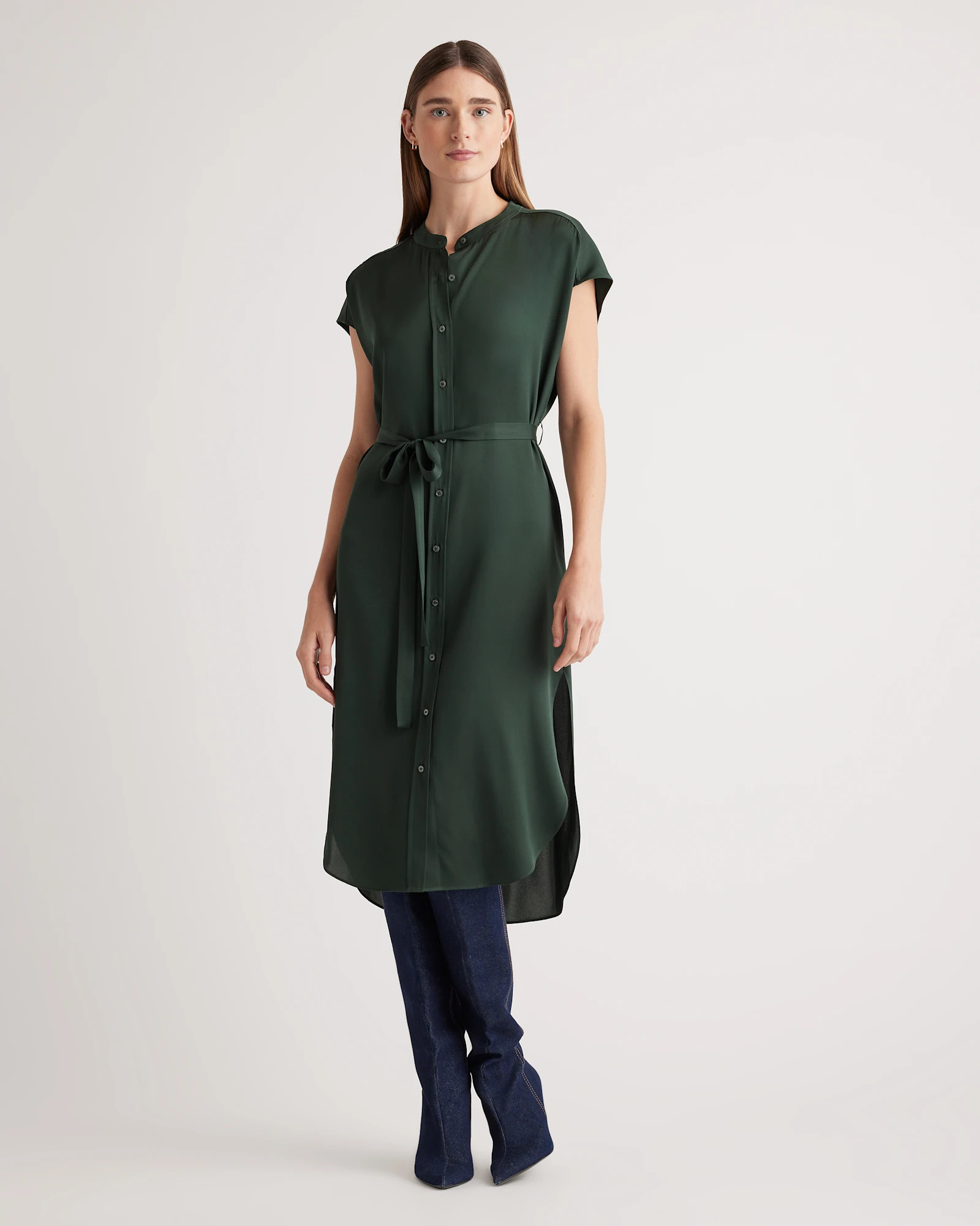 Washable Stretch Silk Midi Shirt Dress | Quince
