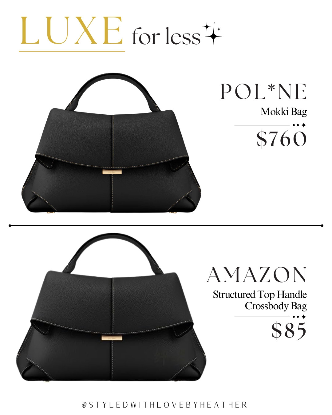  I had to look at that price twice because the silhouette is SO good. 🖤 The Amazon bag gives me that structured, understated designer feel I love for $85 instead of $760—and it looks like the kind of bag that elevates literally everything. Splurge or save? Drop your pick below + shop the Amazon version through my link!

#LTKdayinmylife #LTKootd #LTKSaleAlert