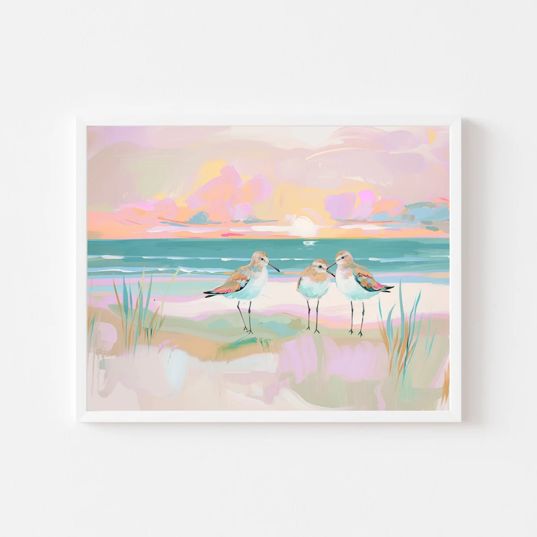 Colorful Sandpiper Painting Coastal Shore Bird Wall Art Print Beach House Summer Shore Printable ... | Etsy (US)