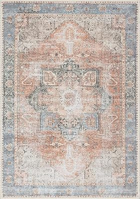 nuLOOM Glenda Machine Washable Faded Medallion Area Rug, 4' x 6', Light Grey | Amazon (US)