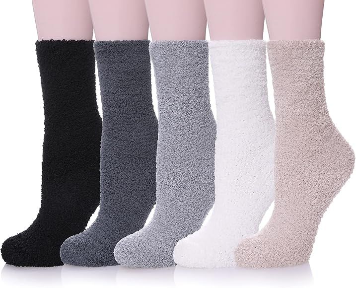 LANLEO 5/6 Pairs Womens Super Soft Fuzzy Plush Warm Winter Home Sleeping Slipper Socks | Amazon (US)
