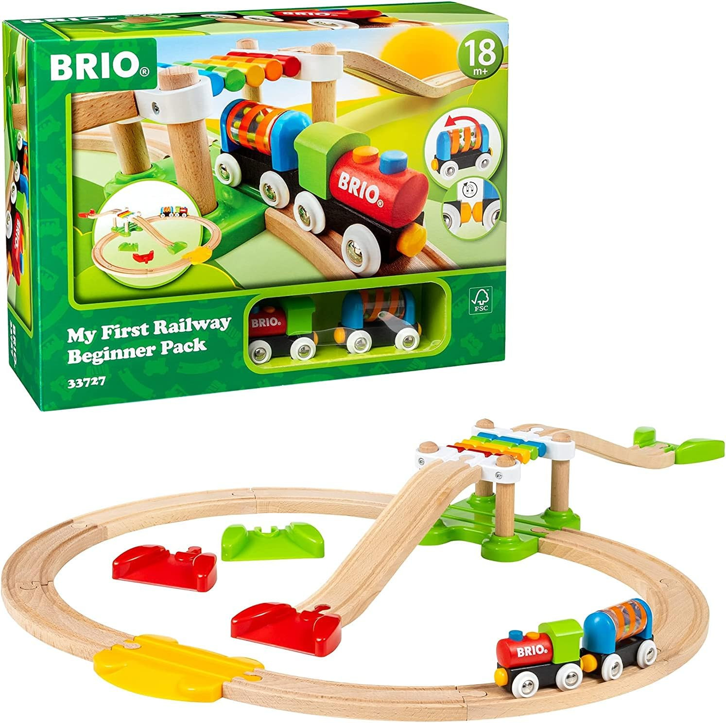 BRIO My First Railway – 33727 Beginner Pack | Wooden Toy Train Set for Kids Age 18 Months and U... | Amazon (US)