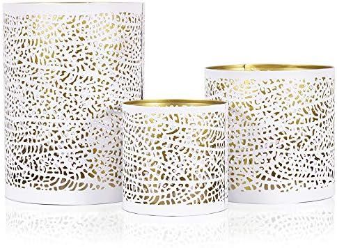 Lazy Gifts Set of 3 White and Gold Metal Decorative Nesting Hurricane Candle Holders. Elegant Sty... | Amazon (US)