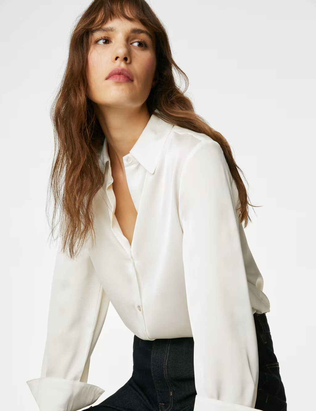 Satin Collared Long Sleeve Shirt | Marks & Spencer (UK)