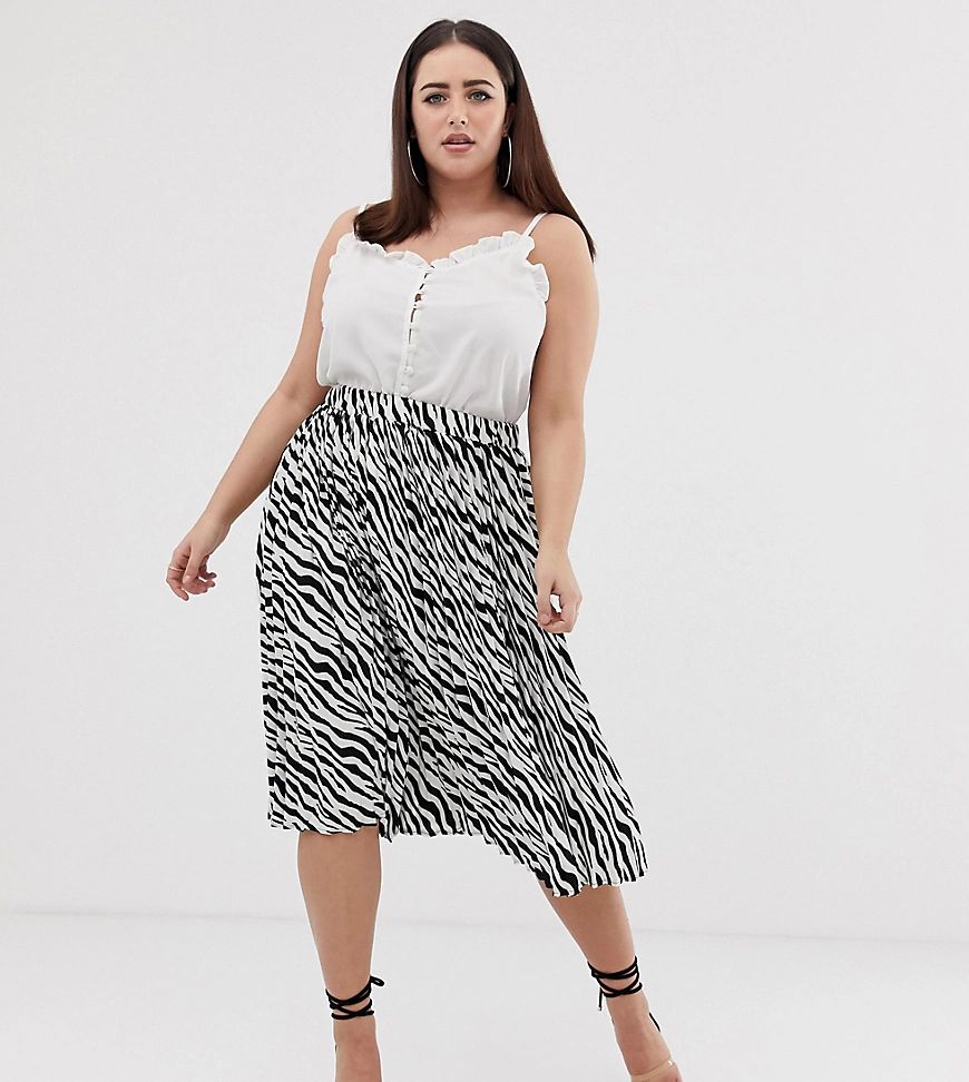 PrettyLittleThing Plus pleated midi skirt in zebra-Multi | ASOS (Global)