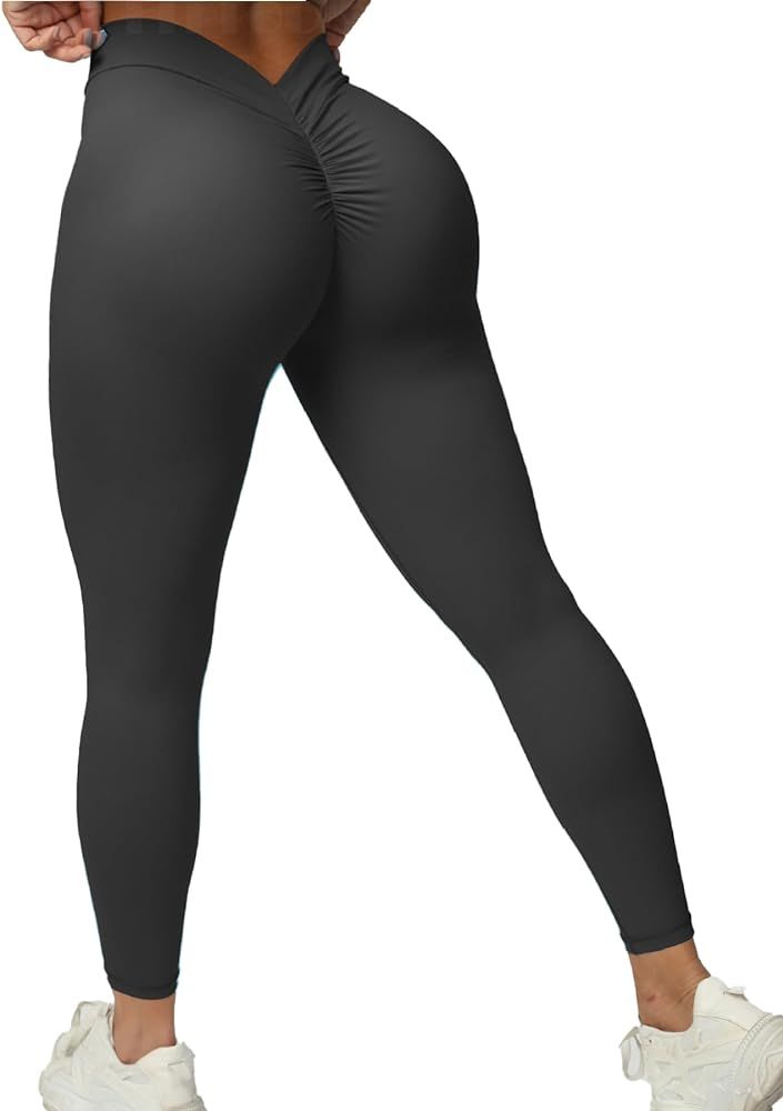 FITTOO V-Back Scrunch Butt Lift Leggings for Women High Waist Tummy Control Booty Gym Workout Yog... | Amazon (US)