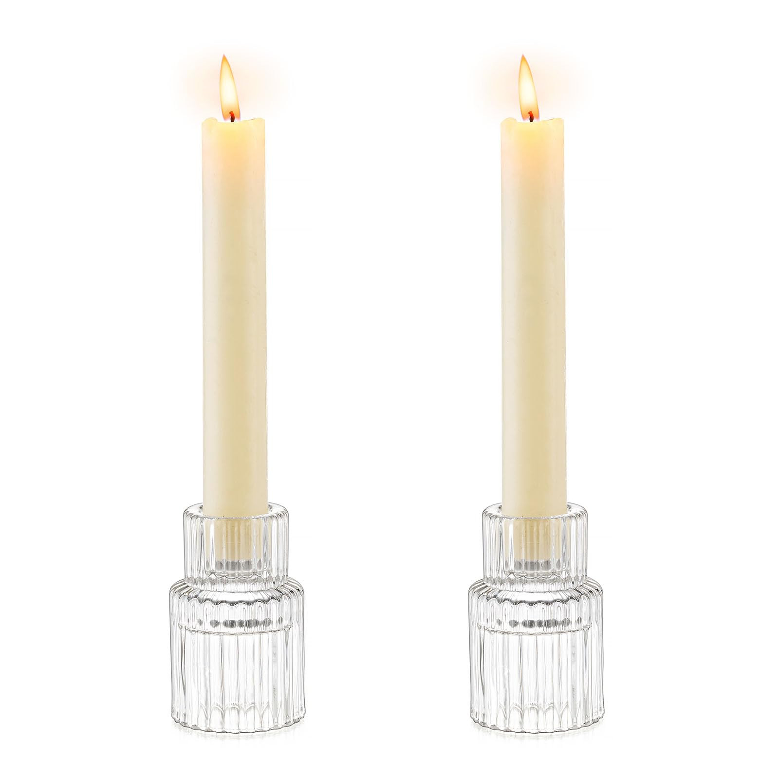 Romadedi Glass Candle Holder for Candlestick - 2Pcs Clear Small Tapered Candle Holders Wedding De... | Amazon (US)