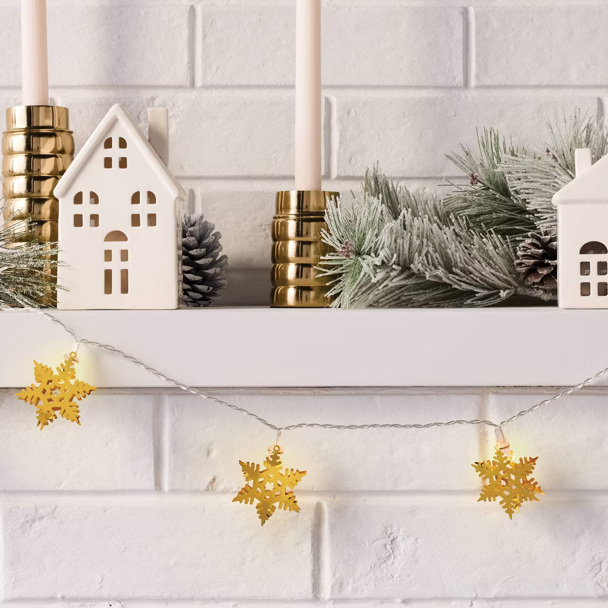 8' Metal Christmas Snowflake 15 LED Battery Operated String Light Gold - Wondershop™ | Target