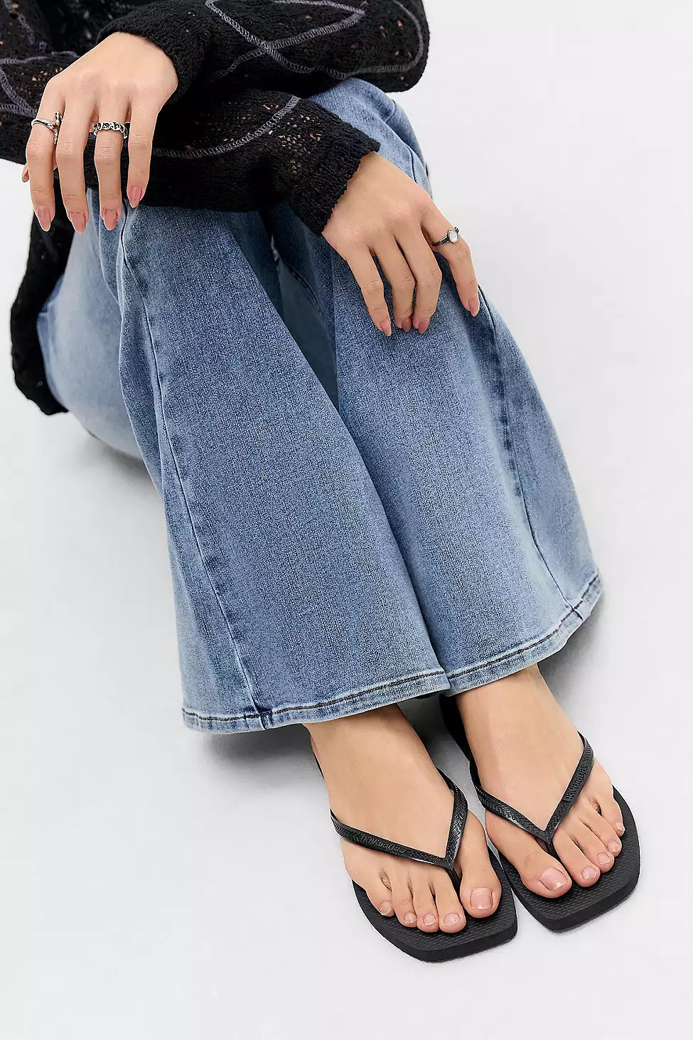 Havaianas Black Slim Square Flip Flops - Black 35/36 at Urban Outfitters | Urban Outfitters UK